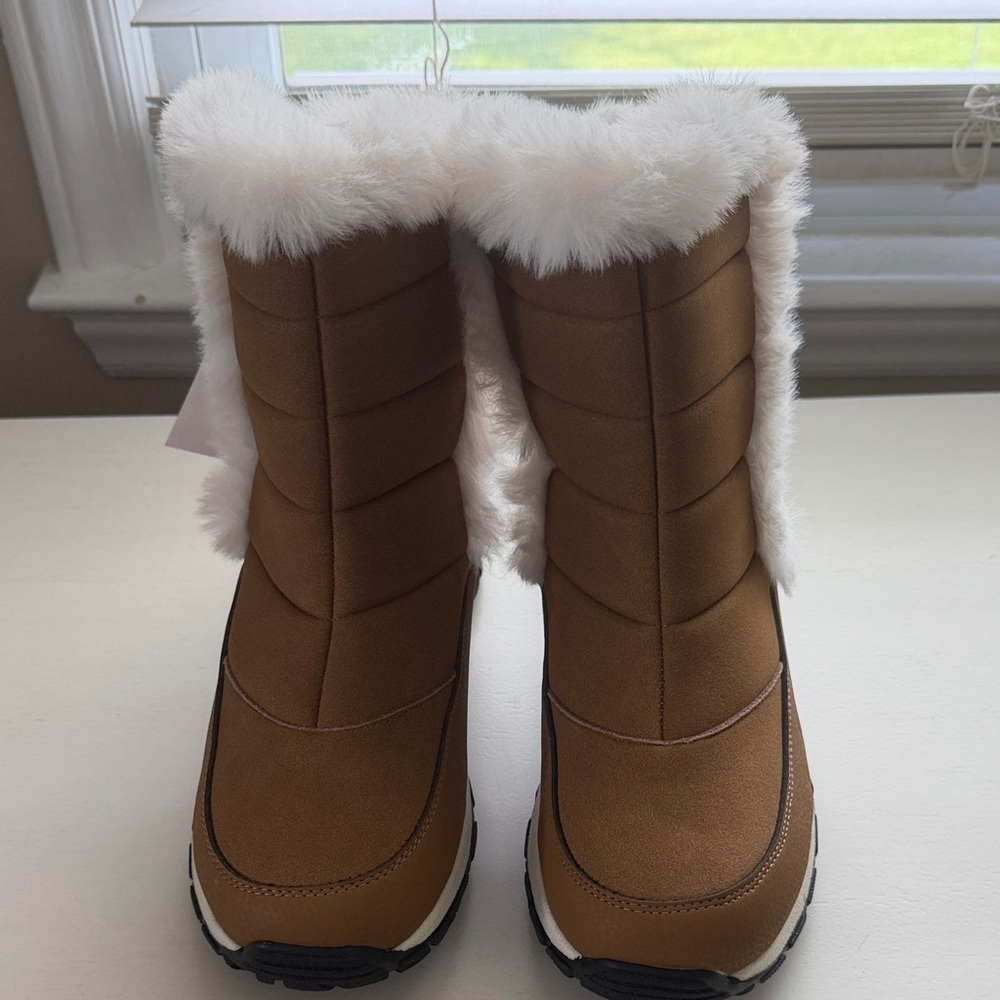 Lands' End Brown Faux-Fur Trim Winter Ankle Boots